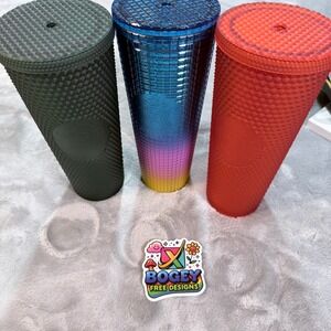 Starbucks 24 oz Tumbler Studded Matte Gray Blue Pink Yellow Ombre Red Lot of 3